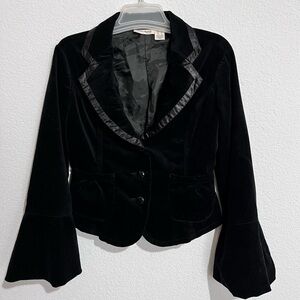 DKNY Jeans Black Velvet Satin Trim Runway Blazer Jacket Small